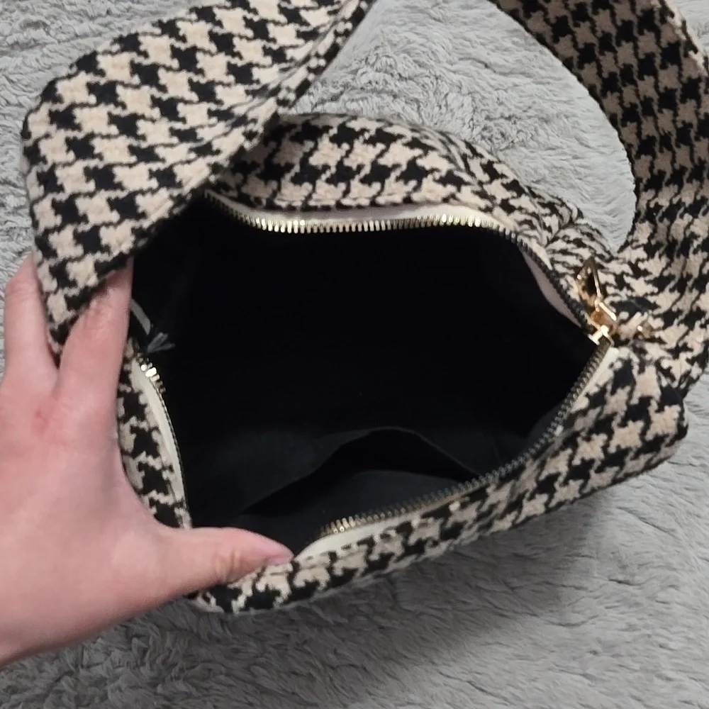 Houndstooth pattern hobo mini shoulder bag